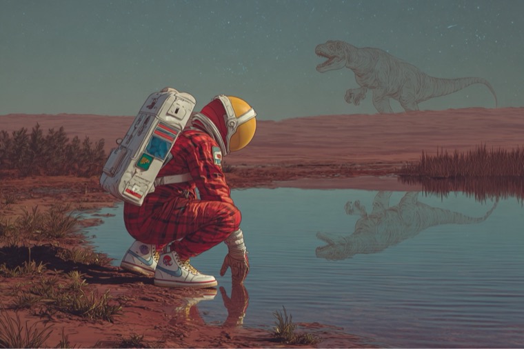 Major Astronaut Crouching Mars Puddle Trex Horizon Moebius