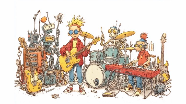 Band Line Drawing Luke Robots Skeleton Bird Mediocre