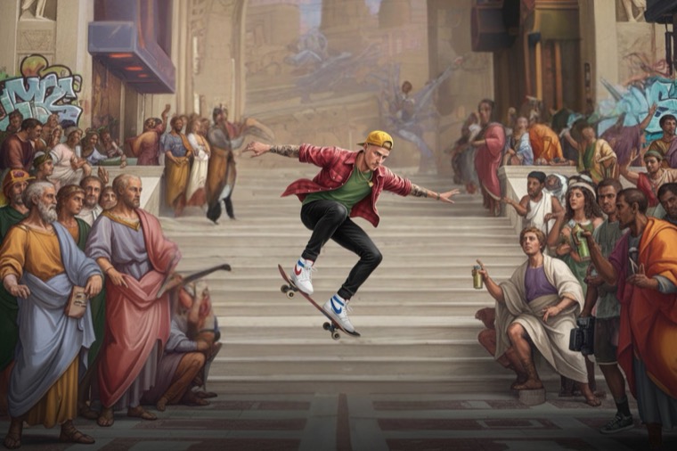 Skater Renaissance School of Athens Ollie Shindig
