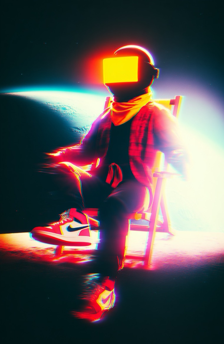 Major Astronaut Seated Chair Yellow Visor Glitch Fringe