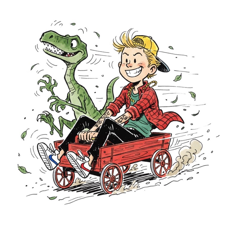 Older Teen Wagon Luke + Raptor Running, Storybook Vibe