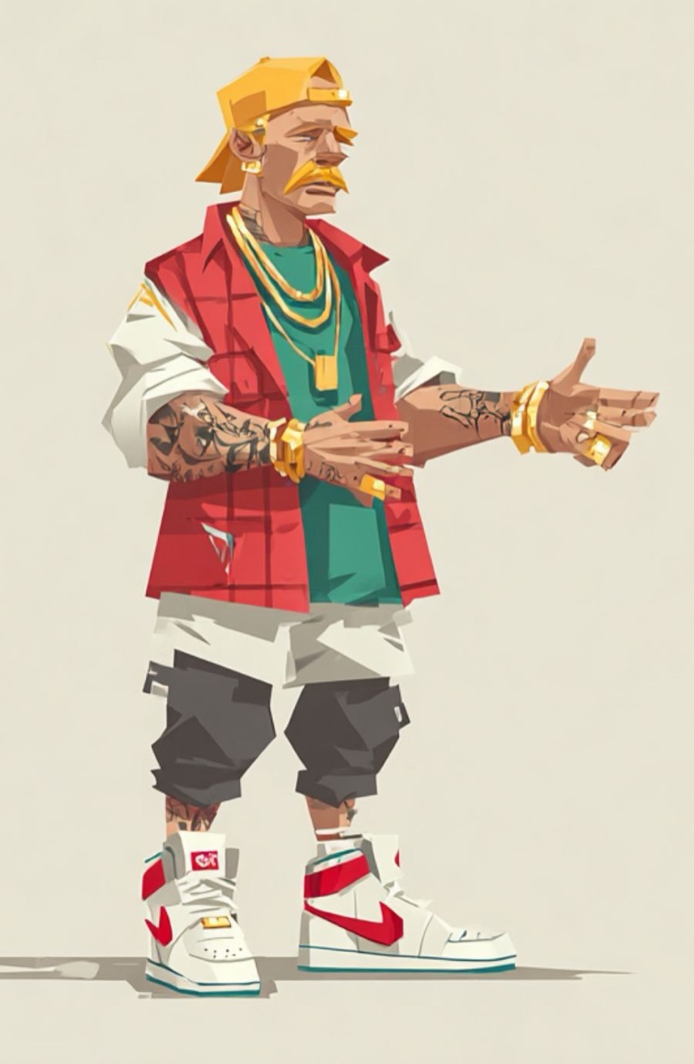 Low Poly Streetwear Gold Chains Rings Standing